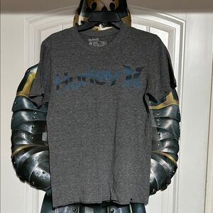 Hurley Men's Charcoal Gray Tee with Blue Logo